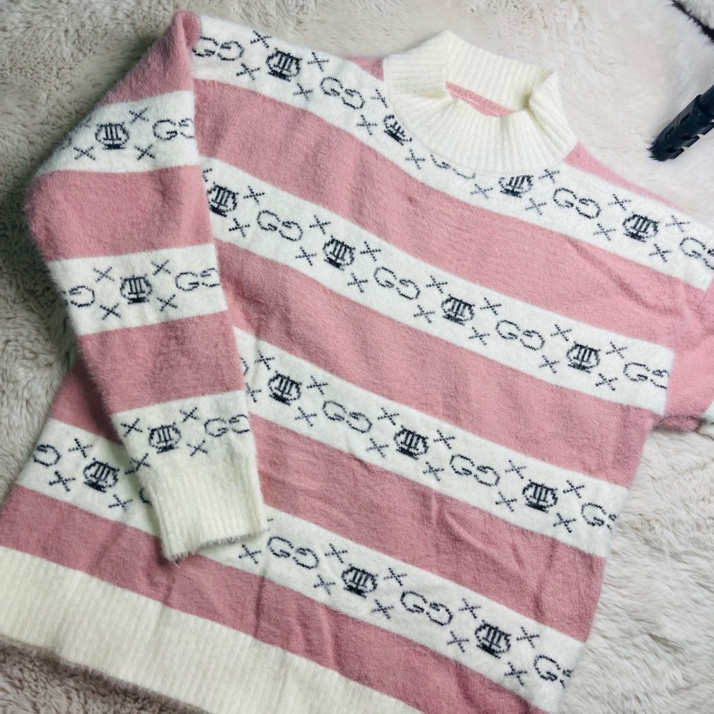 Pink and White Striped Sweater